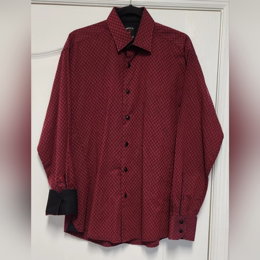 Absolute Rebellion Mens L Slim Fit Flip Cuff long sleeve dark Red